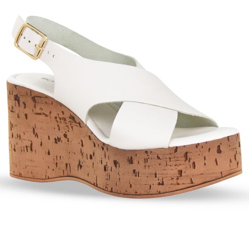 Sandália Anabela Couro Atanado Off White