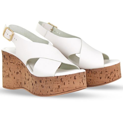 Sandália Anabela Couro Atanado Off White