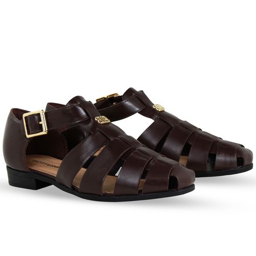 Sandália Rasteira Couro Atenas Marrom