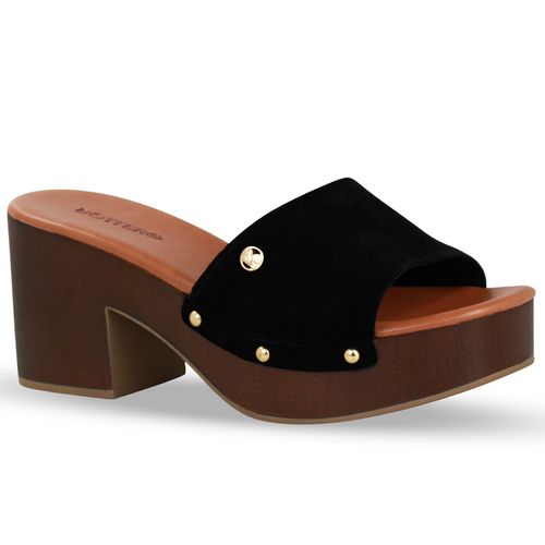 Tamanco Couro Camurça Preto