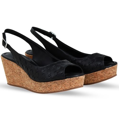 Sandália Anabela Couro Atanado Napoli Preto