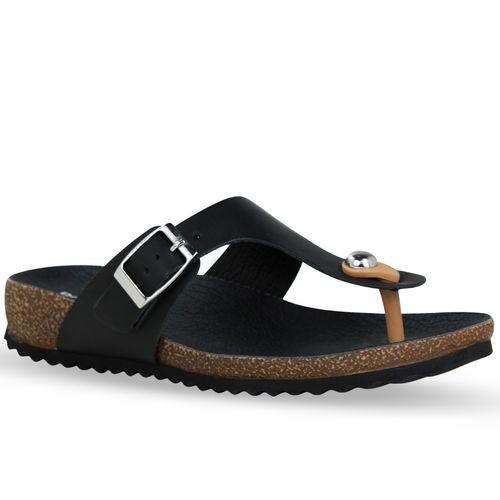 Sandália Rasteira Couro Atanado Napoli Preto