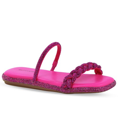 Sandália Rasteira Strass Fucsia Hot Pink