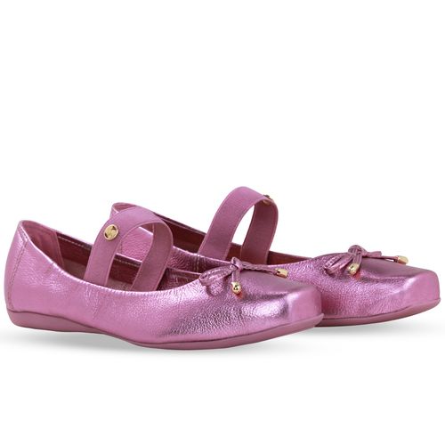 Sapatilha Couro Metalizado Roma Rosa