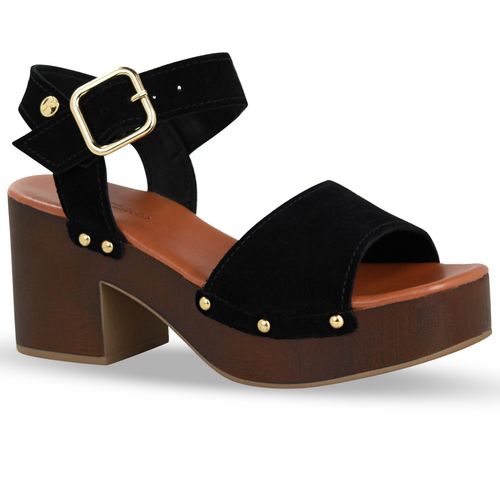 Sandália Plataforma Couro Camurça Preto