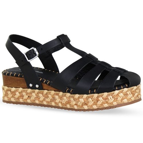 Sandália Anabela Couro Atanado Napoli Preto