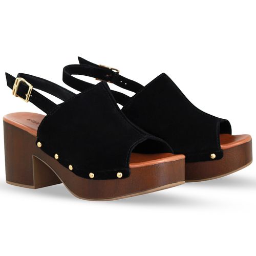 Sandália Plataforma Couro Camurça Preto