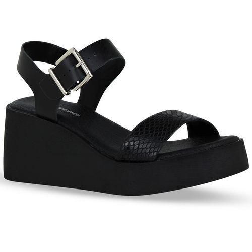 Sandália Anabela Couro Mamba Preto