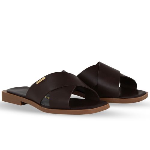 Sandália Rasteira Couro Atanado Marrom