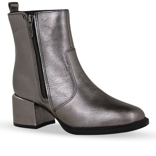 Bota Cano Baixo Couro Metalizado Roma Aço