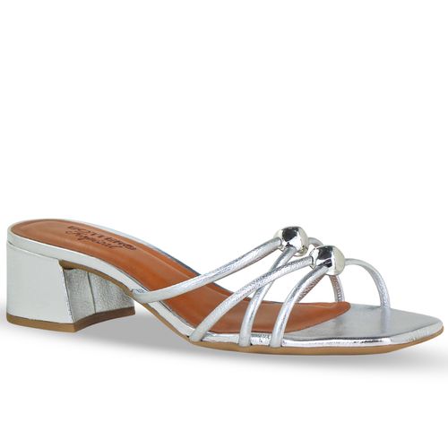 Tamanco Couro Metalizado Roma Prata