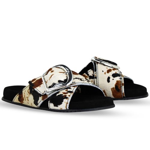 Sandália Rasteira Couro Poney Cow