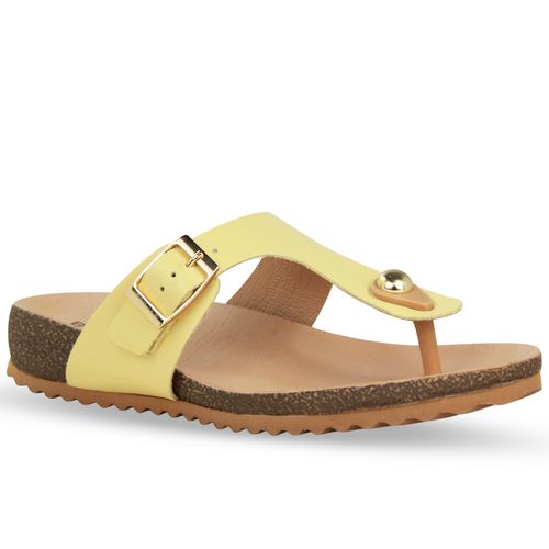 Sandália Rasteira Couro Atanado Napoli Amarelo Manteiga