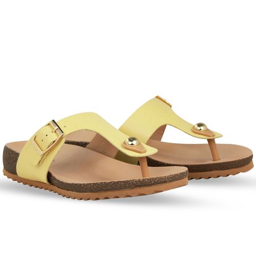 Sandália Rasteira Couro Atanado Napoli Amarelo Manteiga