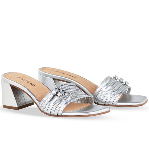 Tamanco Couro Metalizado Roma Prata