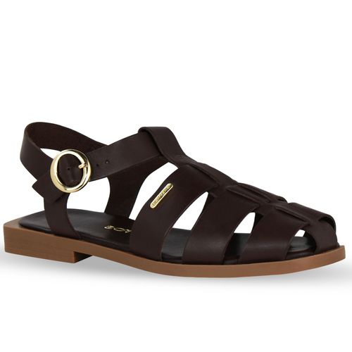 Sandália Rasteira Couro Atanado Marrom