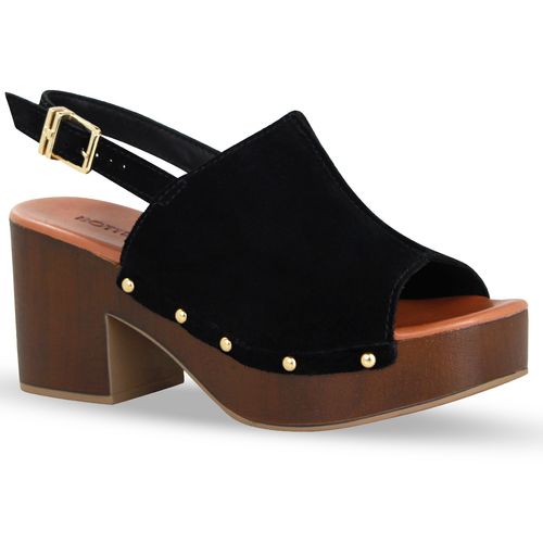 Sandália Plataforma Couro Camurça Preto