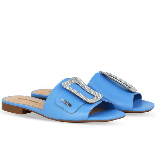 Sandália Rasteira Couro Atanado Napoli Azul Lago