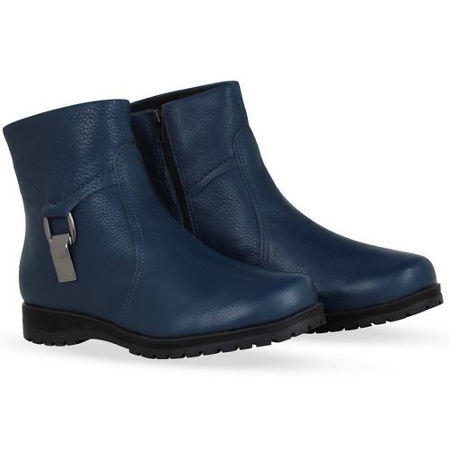 Bota Cano Baixo Couro Burnish Marinho