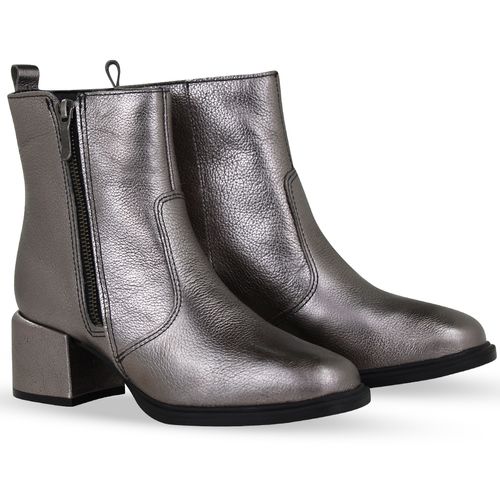 Bota Cano Baixo Couro Metalizado Roma Aço