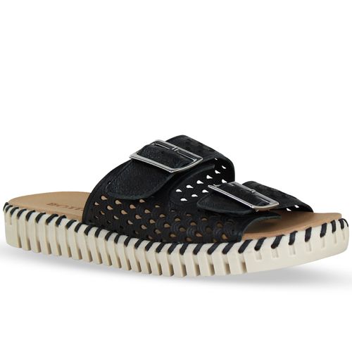 Sandália Rasteira Couro Burnish Preto