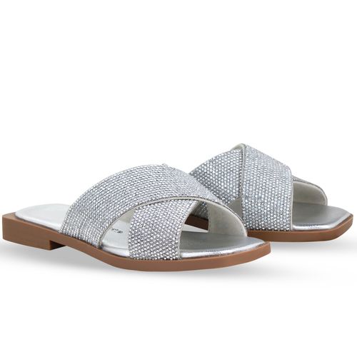 Sandália Rasteira Strass Prata