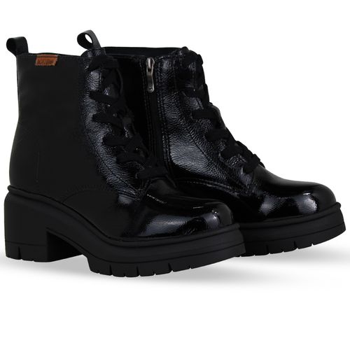 Bota Coturno Couro Verniz Show Preto
