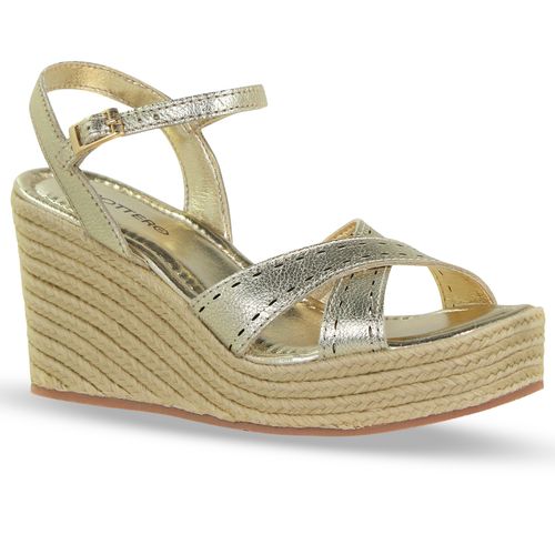 Sandália Anabela Couro Metalizado Roma Dourado