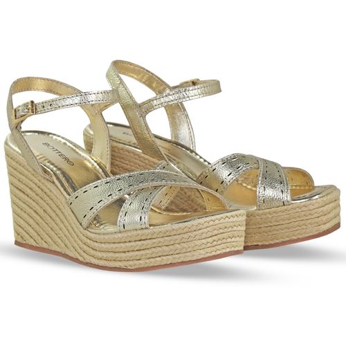 Sandália Anabela Couro Metalizado Roma Dourado