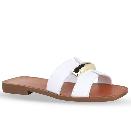 Sandália Rasteira Couro Atanado Napoli Branco