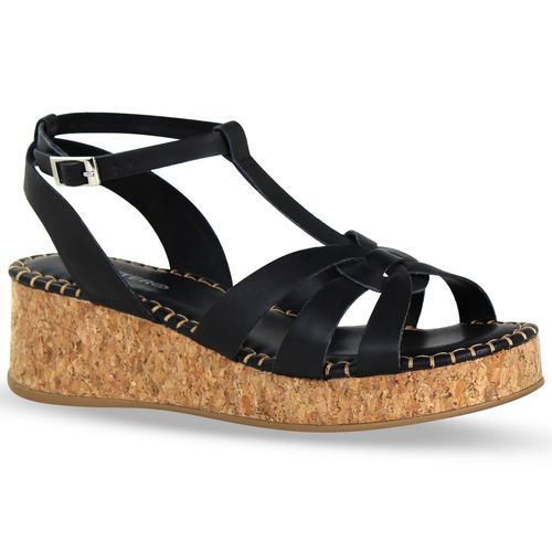 Sandália Anabela Couro Atanado Napoli Preto