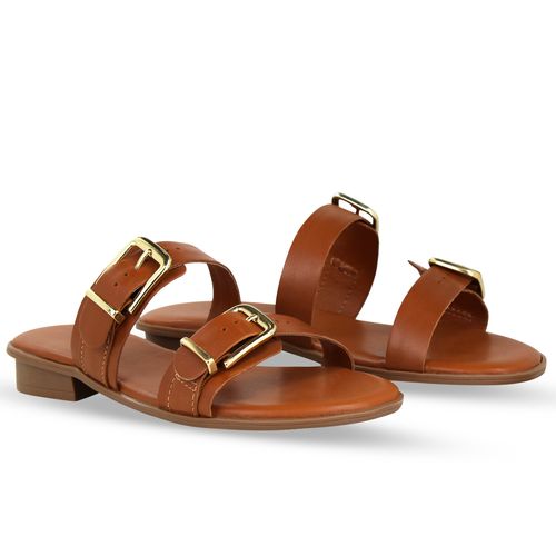 Sandália Rasteira Couro Atanado Napoli Caramelo