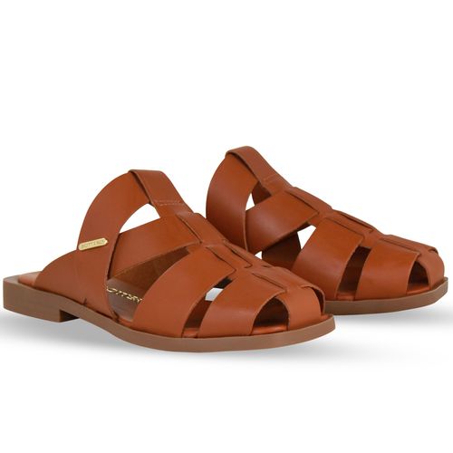 Sandália Rasteira Couro Atanado Caramelo