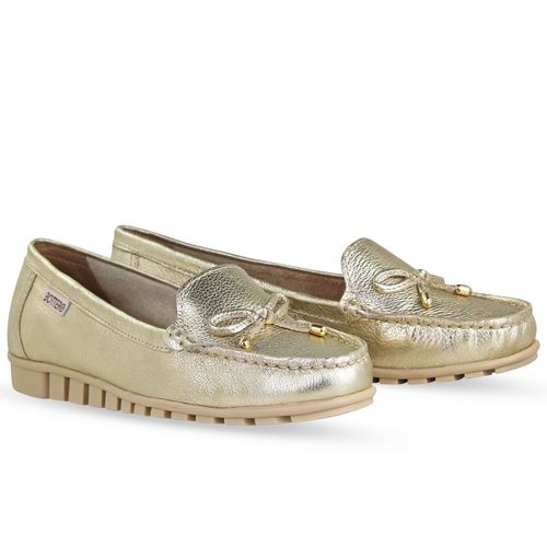 Sapato Mocassim Couro Metalizado Roma Dourado