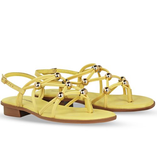 Sandália Rasteira Couro Atanado Napoli Amarelo Manteiga