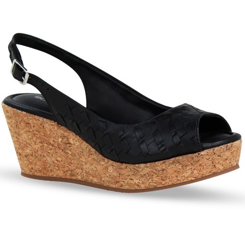 Sandália Anabela Couro Atanado Napoli Preto