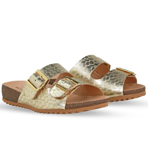 Sandália Rasteira Trama Ouro