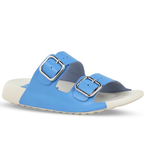 Sandália Rasteira Leve Couro Atanado Azul Lago