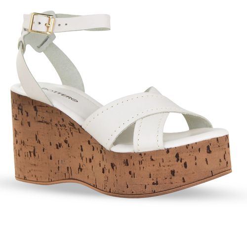 Sandália Anabela Couro Atanado Off White