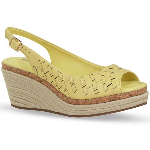 Sandalia Anabela Couro Atanado Napoli Amarelo Manteiga