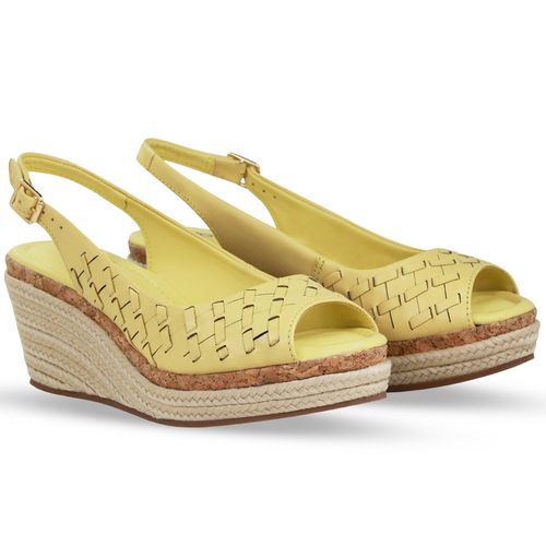 Sandalia Anabela Couro Atanado Napoli Amarelo Manteiga