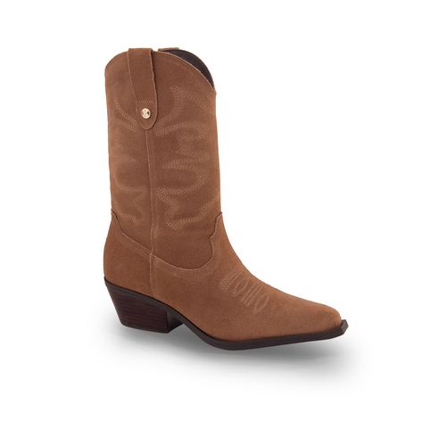Bota Western Couro Camurça Castanho