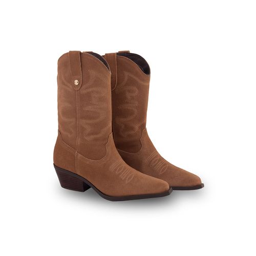 Bota Western Couro Camurça Castanho