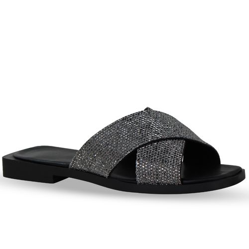 Sandália Rasteira Strass Preto
