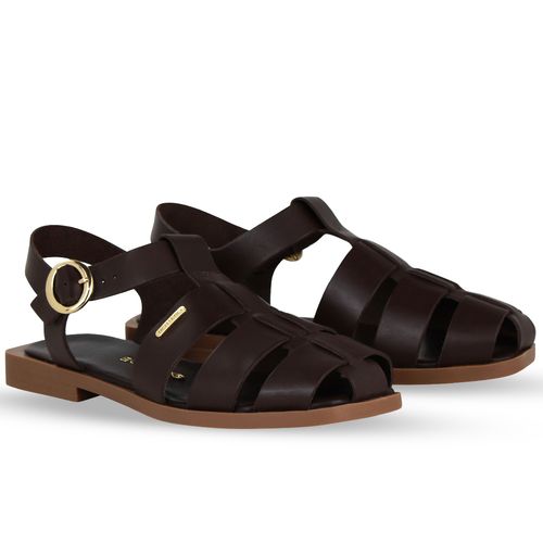 Sandália Rasteira Couro Atanado Marrom