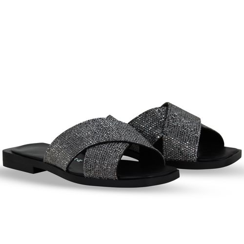 Sandália Rasteira Strass Preto