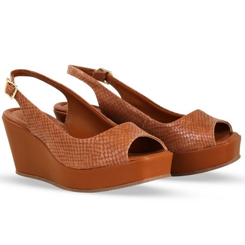 Sandália Anabela Couro Mamba Caramelo