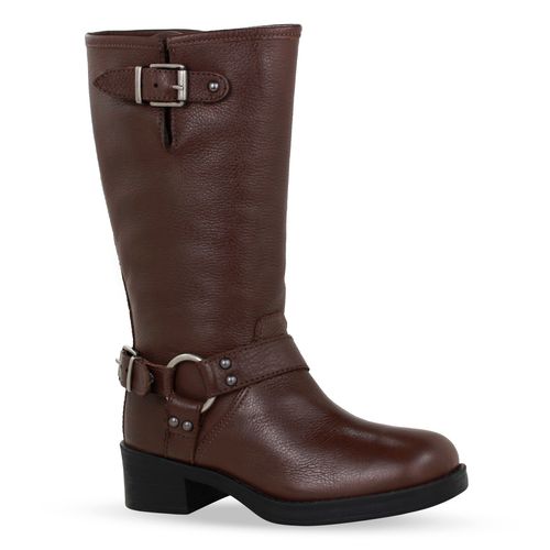 Bota Biker Cano Longo Couro Burnish Wood