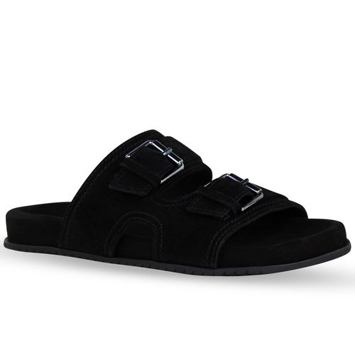 Sandália Rasteira Couro Camurça Preto