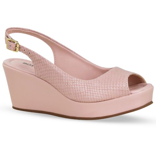 Sandália Anabela Couro Mamba Rosa Pastel